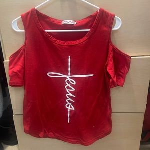 Red off shoulder Jesus T- shirt